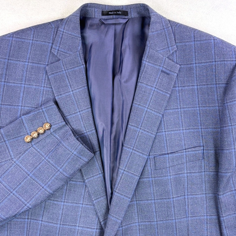 Lauren Ralph Lauren Blue Windowpane Silk Wool Blazer Sport Coat 52R Mens